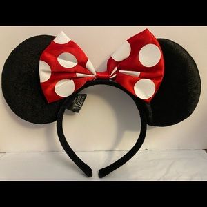 Disney Minnie Mouse Ears with Red & White Polka Dot Minnie Bow, Black Headband
